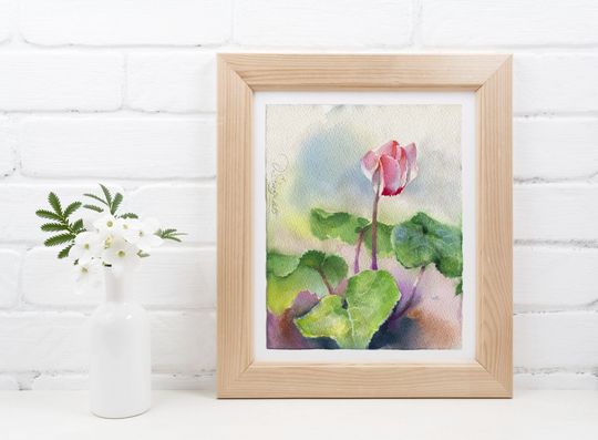 Discover Purple cyclamen art print of watercolor - bohemian and eclectic kitchen wall decor of pink cyclamen flower - giclee on watercolor paper