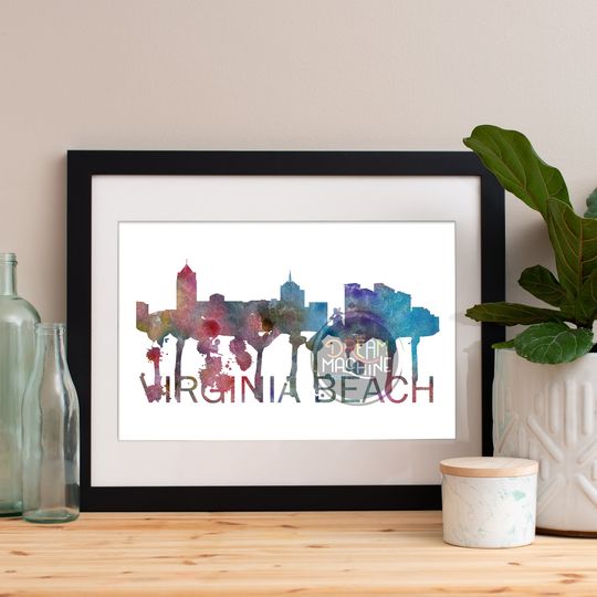 Discover Virginia Beach Watercolor Skyline Art Print