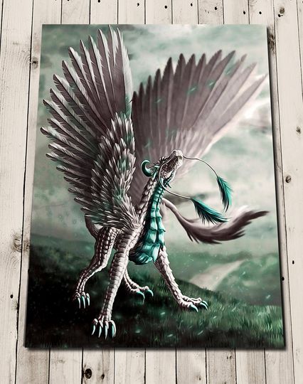 Discover Fantasy White Dragon Art Print - Whimsical Mythical Creature Poster