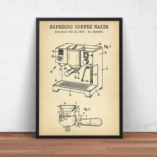 Discover Espresso Coffee Maker Patent Art Print - Kitchen Wall Decor