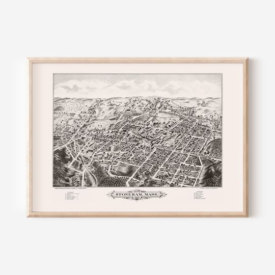 Discover Antique Stoneham Boston Map Print - Bird's Eye View Artwork