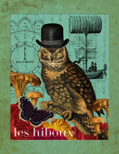Discover Steampunk Owl Collage Art Print - Vintage Style Decor