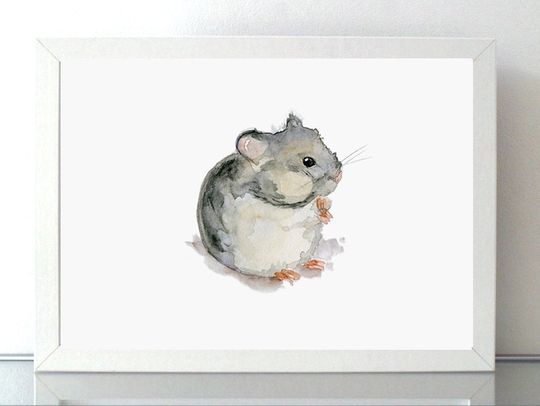 Discover Hamster Watercolor Painting - Nursery Art