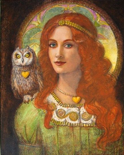 Discover ATHENA OWL GODDESS "Wise Ones" Minerva Celtic Roman Greek Art Mythology Portrait Print of Painting by Sue Halstenberg