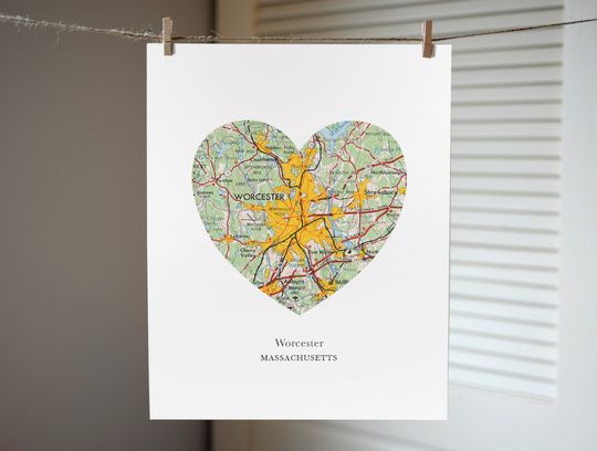 Discover Worcester Massachusetts Heart Map Print
