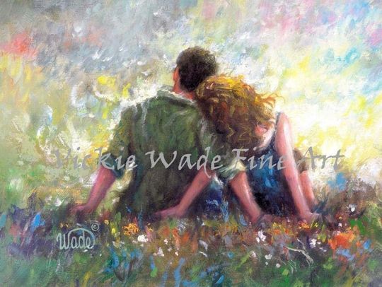Discover Lovers Couple Art Print, loving couple hugging wall art, romantic art, redhead lady, red hair, gift, married love, sitting, Vickie Wade Art