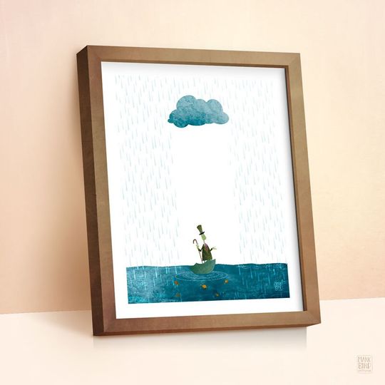 Discover Rain Cloud Illustration Wall Art Print | Childrens Kids Decor | Boys Room | Quirky Home Decor