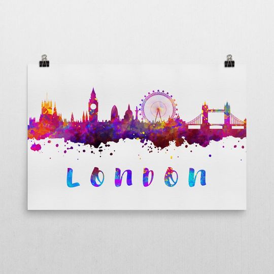 Discover London Skyline Watercolor Poster Art