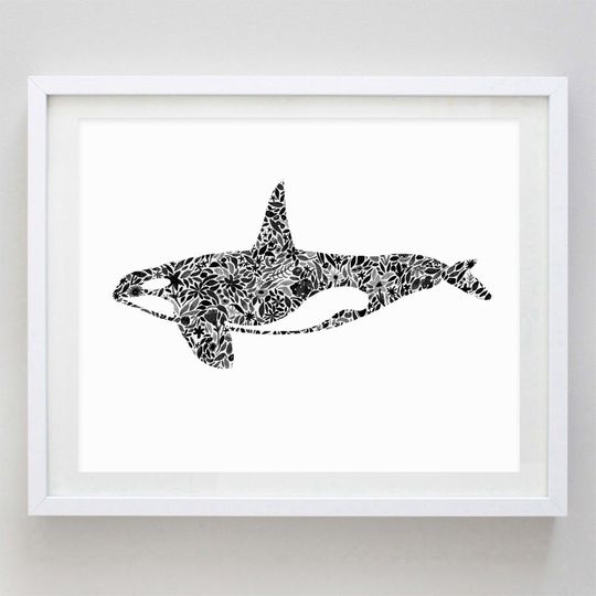 Discover Orca Ocean Floral Watercolor Art Print - Scuba Diver - Ocean Wall Art - Sea Life Painting - Underwater Artwork