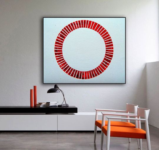 Discover Abstract Geometric Large Painting_Red And White_Giclee Print From Original Horizontal Artwork Contemporary Modern Op Art