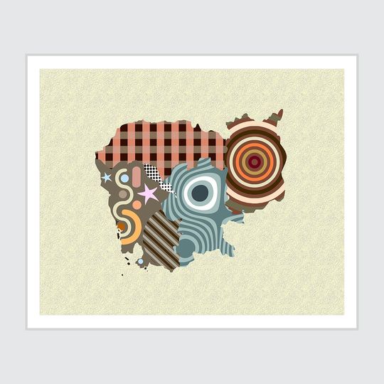 Discover Cambodia Map Art, Asian Poster Phnom Penh Print