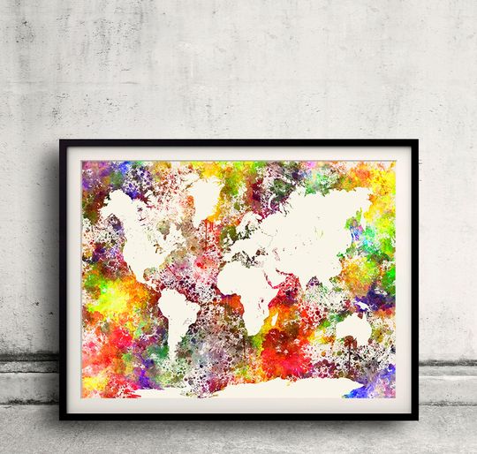 Discover World map in watercolor painting abstract splatters - SKU 0403