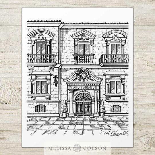 Discover Hotel Rector, Salamanca, Spain, Gicle Pen and Ink Print, 8x10, 11x14, 16x20, Architectural Print, Pen and Ink, Famous Landmarks, Home Decor