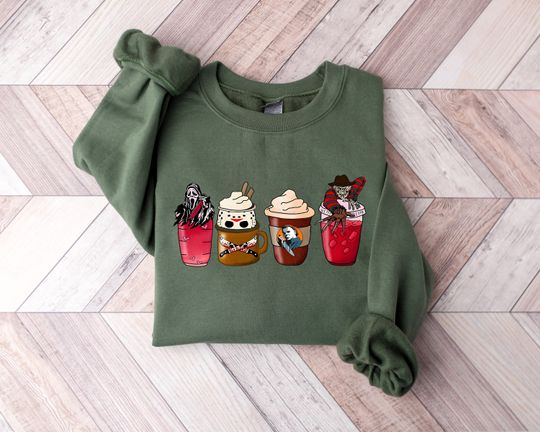 Discover Halloween Horror Coffee Sweatshirt, Horror Movie Coffee Shirt