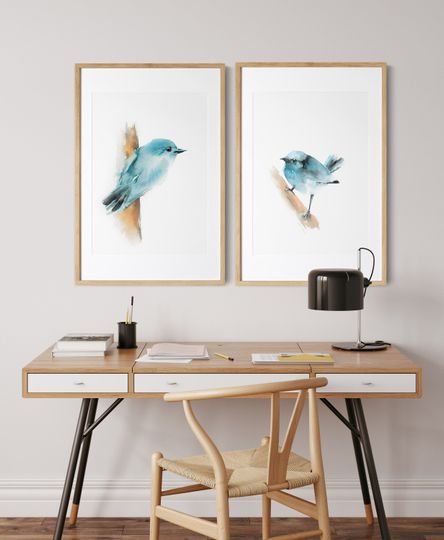 Discover Bird Wall Art Prints, Blue Bird Watercolor Painting, Set of 2 Art Prints, Birds Fine Art, Birds Watercolor, Giclee Reproduction, Home Decor