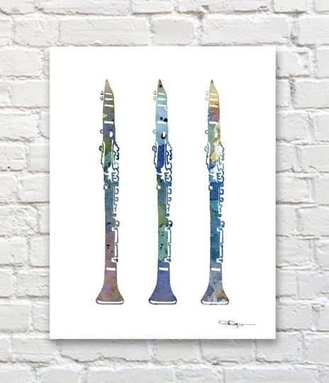 Discover Clarinet Art Print - Abstract Watercolor Painting - Jazz Music Wall Decor