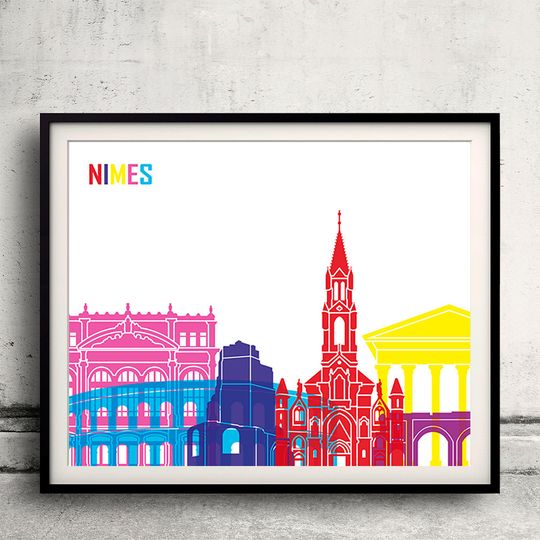 Discover Nimes Skyline Pop Art - Colorful Landmark Poster