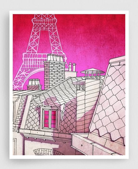 Discover Paris Rooftops Illustration - Home Decor Print