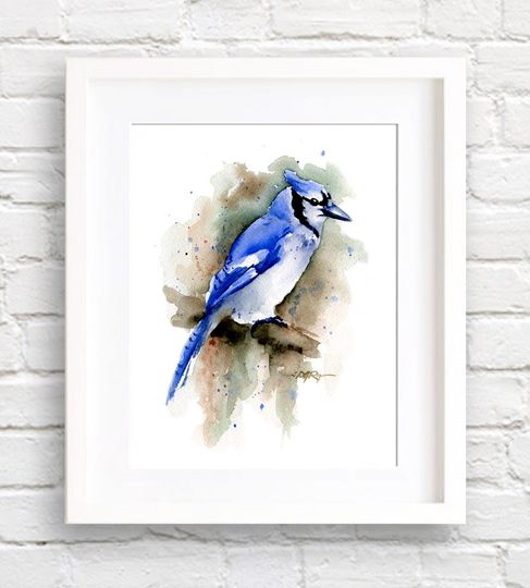 Discover Blue Jay Art Print - Watercolor Painting by Artist DJ Rogers - Wildlife - Wall Decor