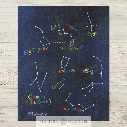 Discover Constellations Gicle Art Print (2 of 2) 8x10, 11x14, 16x20, Stars, Constellations, Kids Art, Outer Space, Children's, Kids Decor, Zodiac
