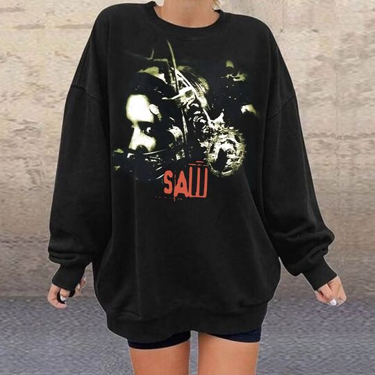 Discover Saw Horror Movie Poster Head Trap Jigsaw Sweatshirt, Vintage Horror Movie Shirt