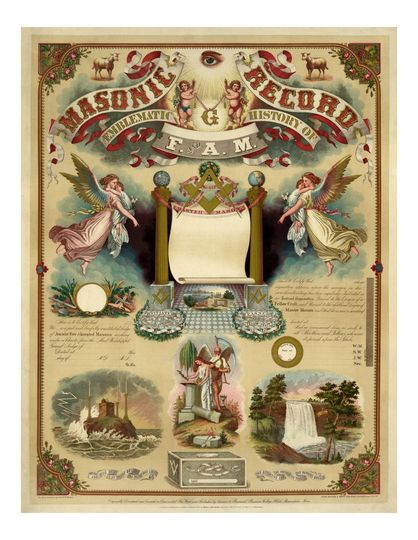 Discover Masonic Record and Emblematic History 1872 - Vintage Masonic Collectible Art Print - Freemason Antique Certificate - Master Mason Americana