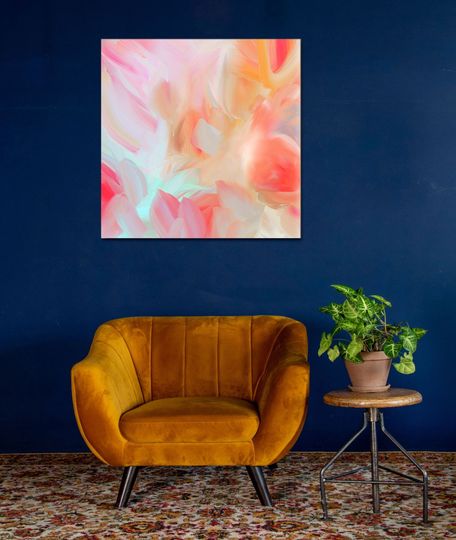 Discover Coral Lotus Abstract Art Print, Bright Pink Aesthetic Decor, Interior Design, Orange Floral Wall Art, UK Artist