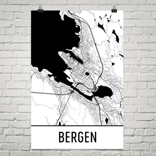 Discover Bergen Norway City Map Art Print