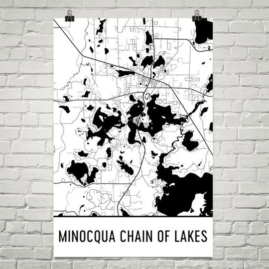 Discover Minocqua Lake Wisconsin Map Art Print