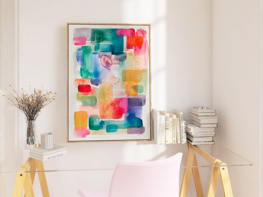 Discover Abstract watercolor print, colorful wall art, Modern multicolor wall decor, Trendy abstract painting