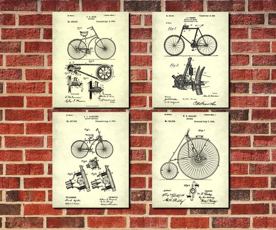 Discover Vintage Bicycles Patent Prints, Set 4 Cycling Posters