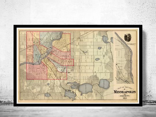 Discover 1871 Vintage Map of Minneapolis Print