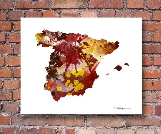 Discover Spain Art Print - Map - Abstract Watercolor Art Print - Wall Decor