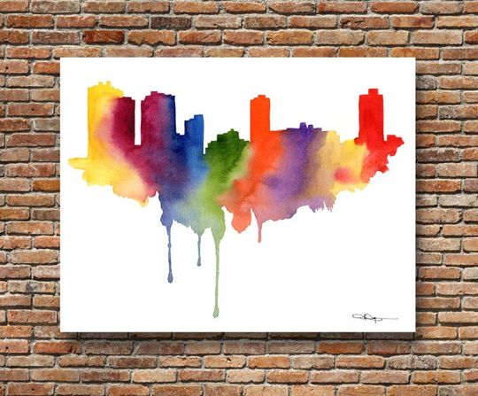 Discover Fort Worth Skyline - Abstract Watercolor - Texas Art Print - Wall Decor