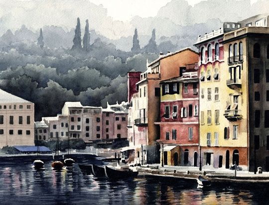 Discover Portofino Italy Art Print - Watercolor Painting by Artist DJ Rogers - Wall Decor