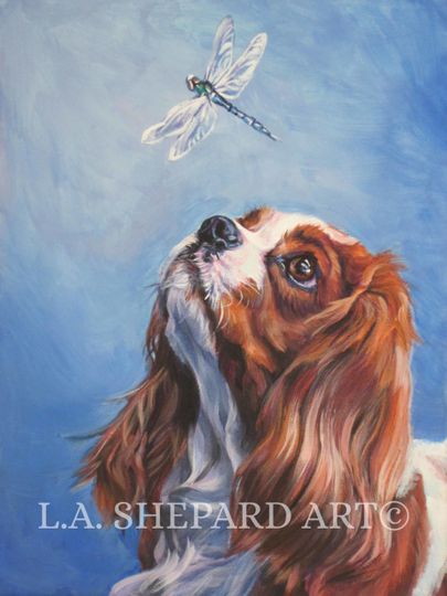 Discover blenheim Cavalier King Charles Spaniel DOG ART portrait PRINT of LAShepard painting  8x10"