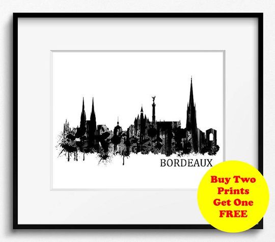 Discover Watercolor Bordeaux Skyline Art Print - Cityscape Decor