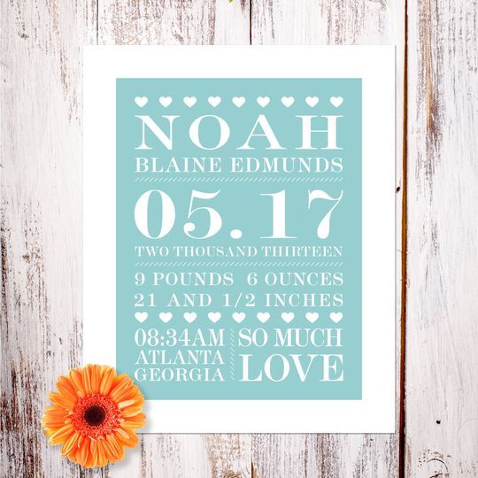 Discover Personalized Birth Announcement Art Print "So Much Love"