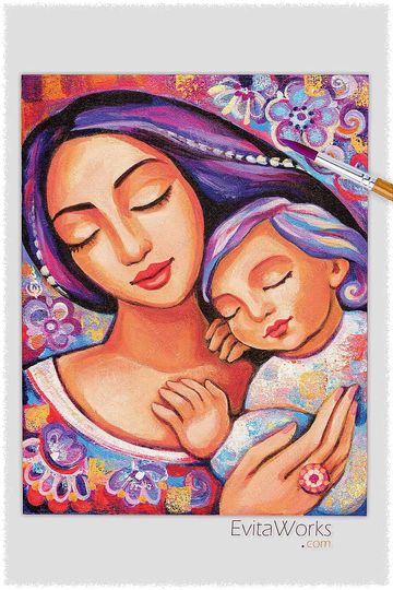 Discover Mother loving child artwork, spiritual maternity, mother and child print