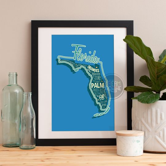 Discover Florida State Art Print - Decorative Map for Home