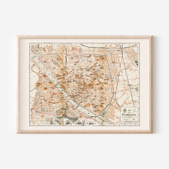 Discover VINTAGE FLORENCE MAP, Historical Map of Florence, Office Wall Art, Professional Reproduction, Italy Map, 1900s