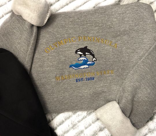 Discover Embroidered Orca  embroidery, aesthetics, animals, sweatshirt, gift for mom, Pacific Northwest