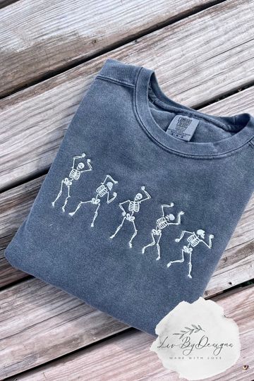 Discover Five dancing skeletons embroidered sweater // crewneck for Halloween lovers