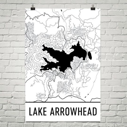 Discover Lake Arrowhead Map Art, California Decor for Cottage