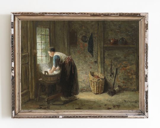 Discover Vintage Laundry Room Art Print, Woman Washing Laundry