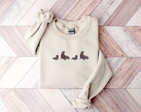 Discover Embroidered Seal Sweatshirt, Marine Life Aesthetic Embroidery Sweater