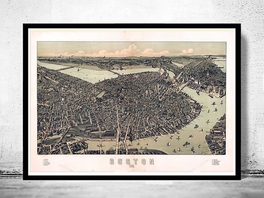 Discover Old Map of Boston Panoramic View Massachusetts 1899 Vintage Map | Vintage Poster Wall Art Print |