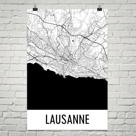 Discover Lausanne Map Art Print, Switzerland Decorative Decor