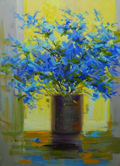 Discover Modern Floral Print in Blue and Yellow Still Life