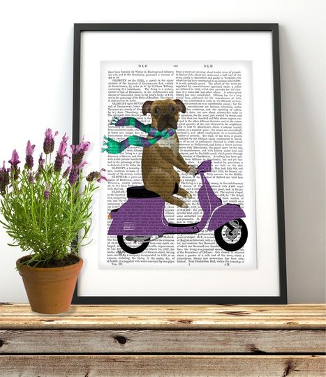 Discover Boxer Dog Print on Moped Art